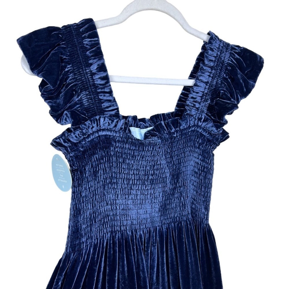 Hill House Navy Velvet Ellie Nap Dress S Holiday Midi Tired Ruched Sleeveless - Picture 6 of 14